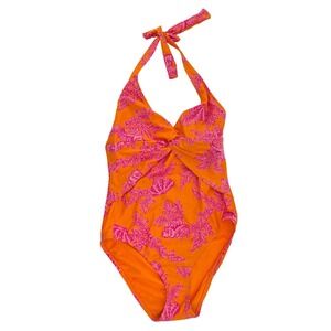 Ellen Tracy 10 One Piece Swimsuit Bathing Suit Coral Beach Swim Coastal Vacation